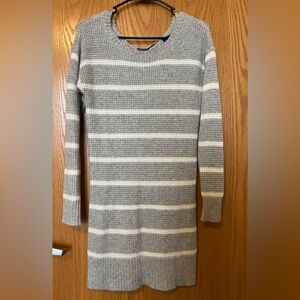 Gray and White Striped Sweater Dress